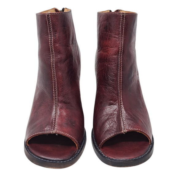 Bed Stu Onset Leather Boots Rustic Open Toe Ankle Booties Red Women's Size 8 - Picture 3 of 10